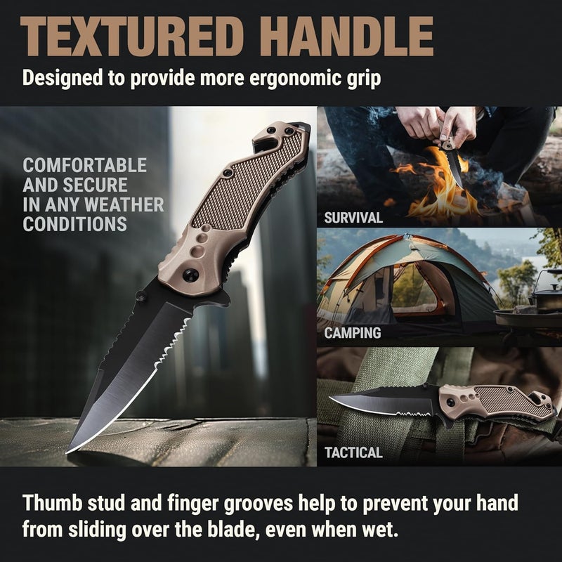 GOOD WORKER Legal Pocket Knife with 2.95” Serrated Blade, Glass Breaker, Seat Belt Cutter - EDC Sharp Folding Knives with Portable Clip - Small Tool for Tactical Camping Survival Hiking - Gifts for Men, Women - Image 5